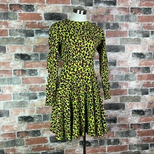 Jawbreaker 80s Punk Disco Cut Out Neon Leopard Green Skater Dress Costume